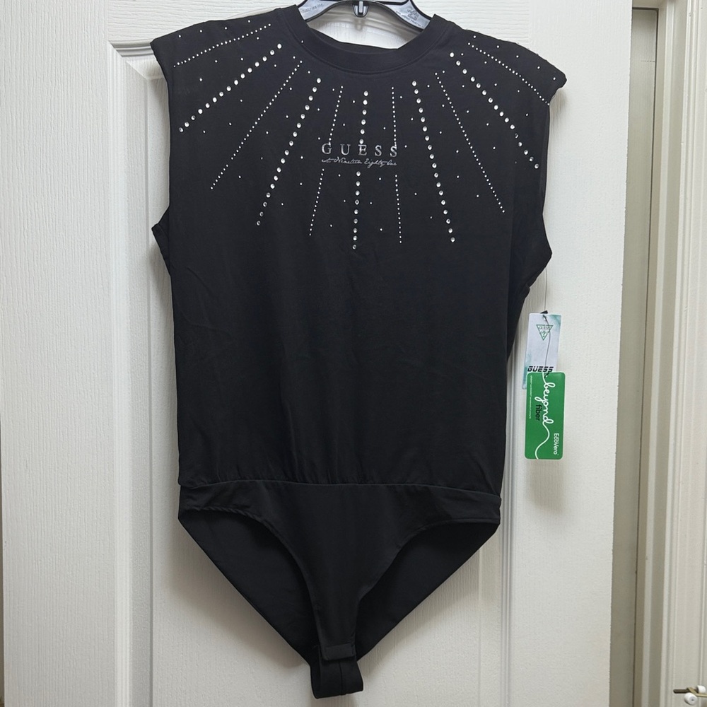 GUESS Black Bodysuit with Silver Accents.